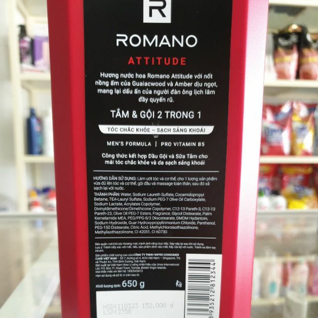 [ Date 2023] Tắm & Gội 2 in 1 Romano Attitude 650g.