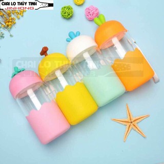 [SIÊU RẺ] BÌNH NƯỚC THỦY TINH NẮP CỦ CẢI 350ML [SIÊU HOT]