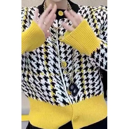 Áo Khoác Cardigan Dệt Kim Cổ Tròn Màu Tương Phản Thời Trang Cho Nữ