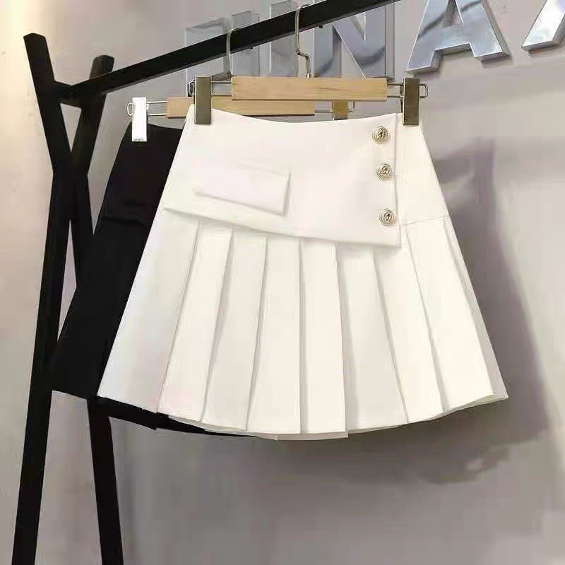 Chân váy xếp ly ngắn chữ a cạp lệch mix cúc