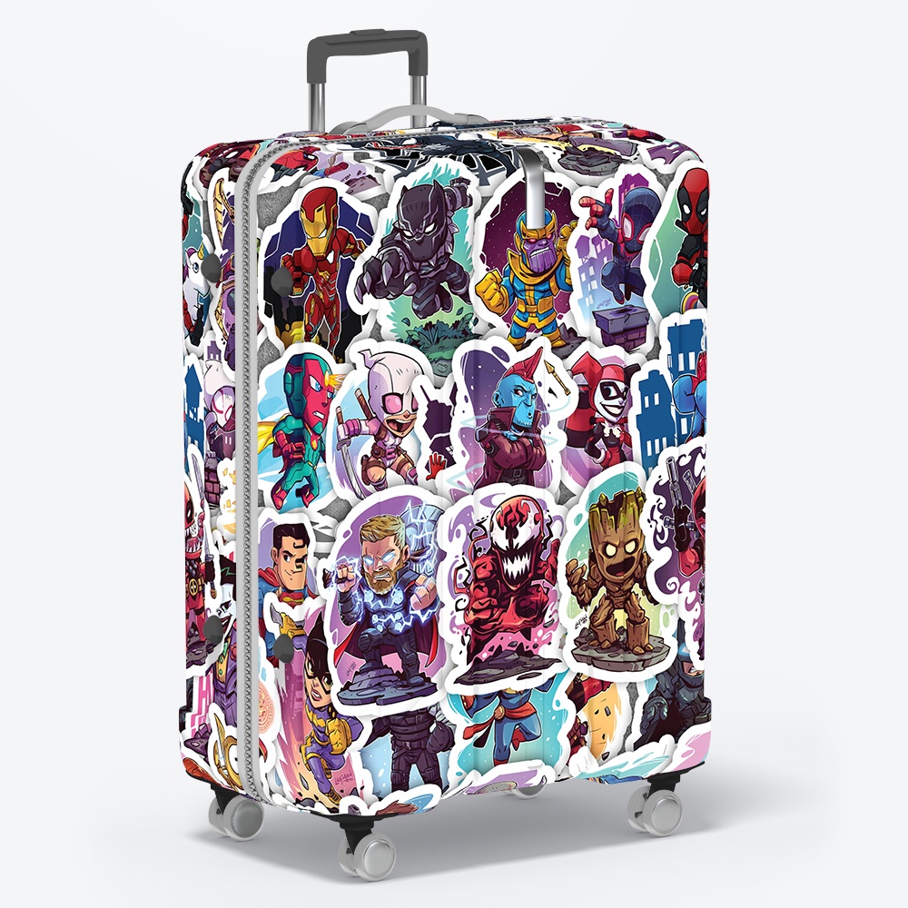 Set 48 cái Sticker Marvel, DC chống nước, Hình dán siêu anh hùng cute, Decal Marvel dán vali, điện thoại, laptop