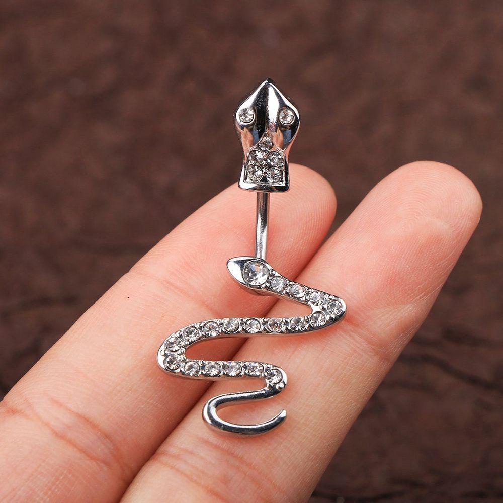 IVORY Women Navel Nail Sweet Vintage Snake Stainless Steel Diamond Zircon Korean Umbilical Ring