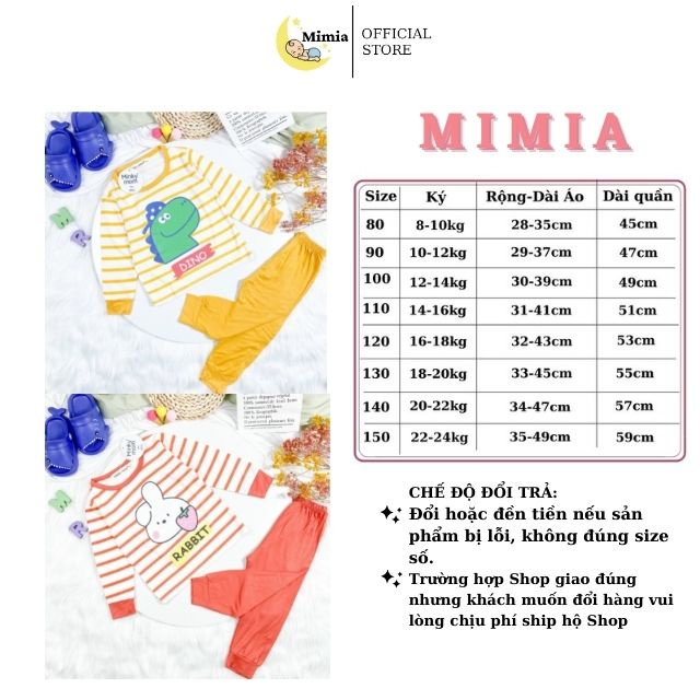 Bộ Minky Mom Dài Tay Thun Lạnh Hình Thỏ Hổ Gấu Khủng Long Cho Bé Trai, Bé Gái 1 2 3 4 5 6 Tuổi, Đồ Bộ Trẻ Em Mimia