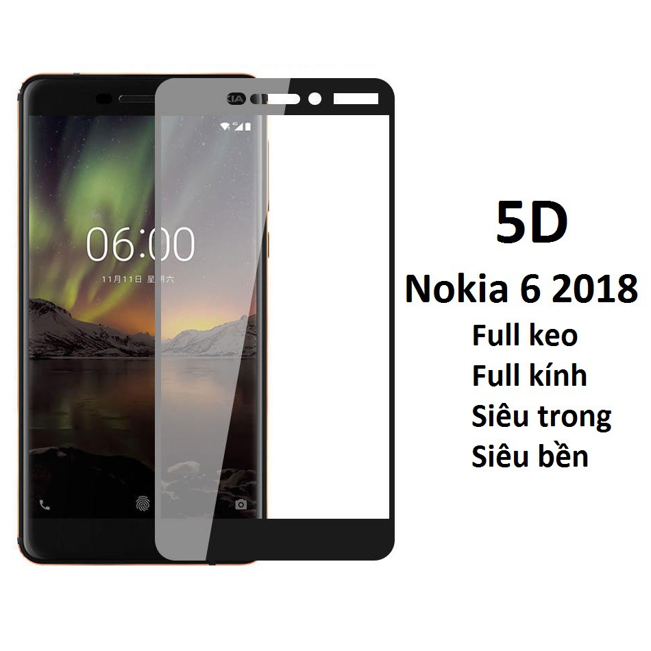 [Freeship toàn quốc từ 50k] Kính cường lực phủ màn hình 5D Nokia 6 2018 (Nokia 6.1) (Đen)