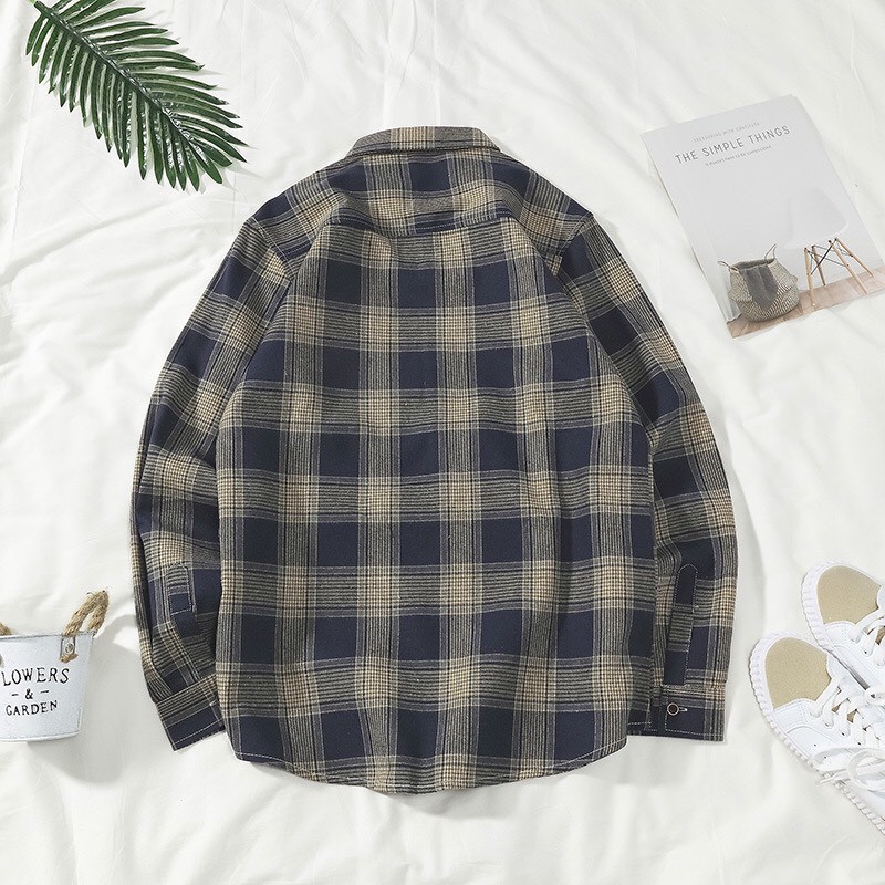 Áo sơ mi nam kẻ caro vừa sọc xanh nâu có túi ngực | BigBuy360 - bigbuy360.vn