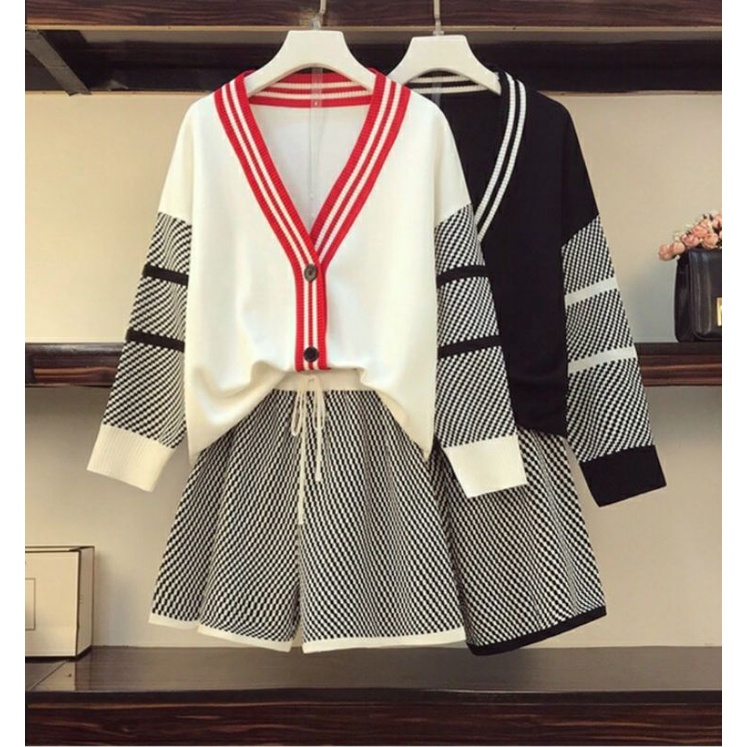 Hàng nhập - Set bộ len nữ gồm áo và quần short, bộ đùi nữ thời trang thu đông sành điệu
