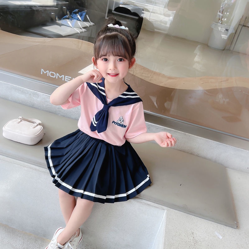 Set Áo Thun Tay Ngắn + Chân Váy Thiết Kế Mới Thời Trang Mùa Hè 2023 Theo Phong Cách Hàn Quốc Cho Bé Gái