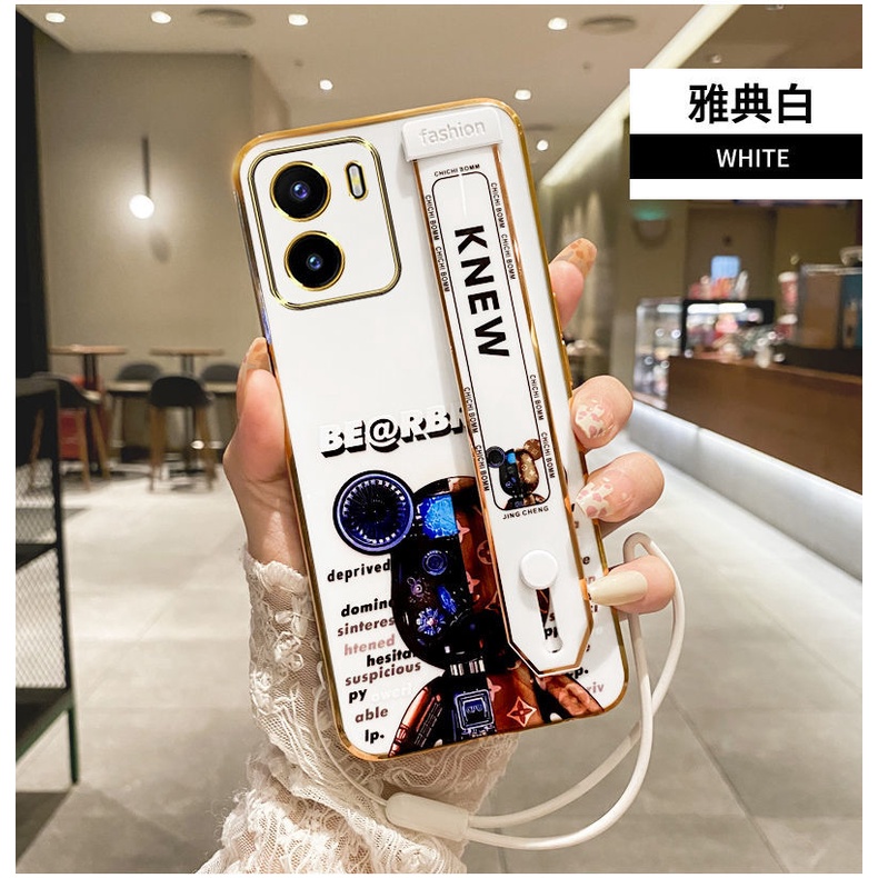 Ốp điện thoại QIANZI họa tiết gấu có dây đeo cho Vivo Y20 Y20S Y20I Y12A Y12S V15 V20Pro Y17 Y15 Y12 Y15S Y21 2021