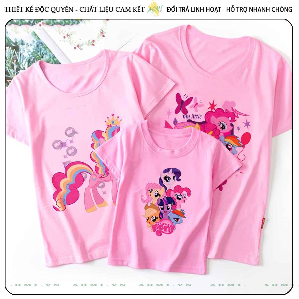 ÁO THUN UNISEX little pony PHÔNG HỒNG TAY NGẮN NAM NỮ GIA ĐÌNH CẶP ĐÔI SIZE TRẺ EM BÉ TRAI GÁI AOMIVN