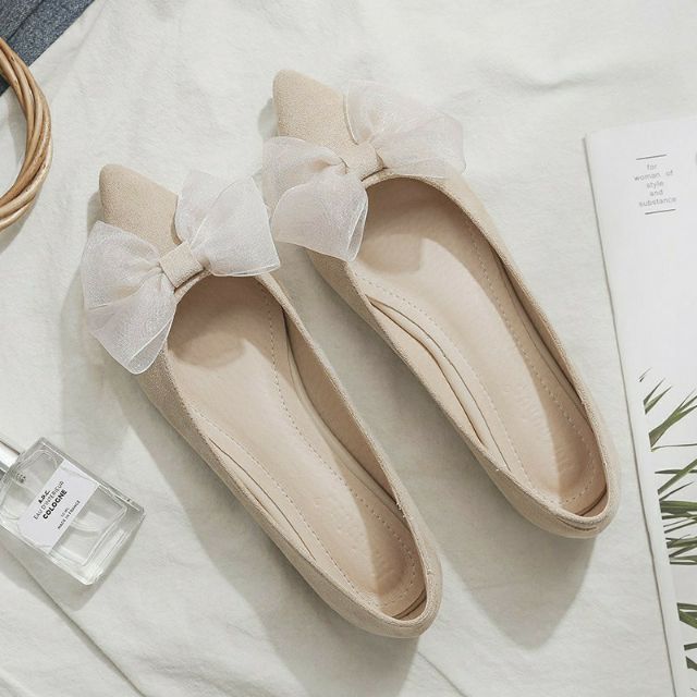 Giày búp bê nơ da lộn order