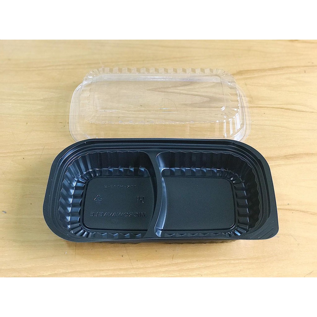 hộp đen dùng 1 lần có 2 ngăn khay đen 100 cái có nắp trong giá cả hợp lý cho các khách hàng