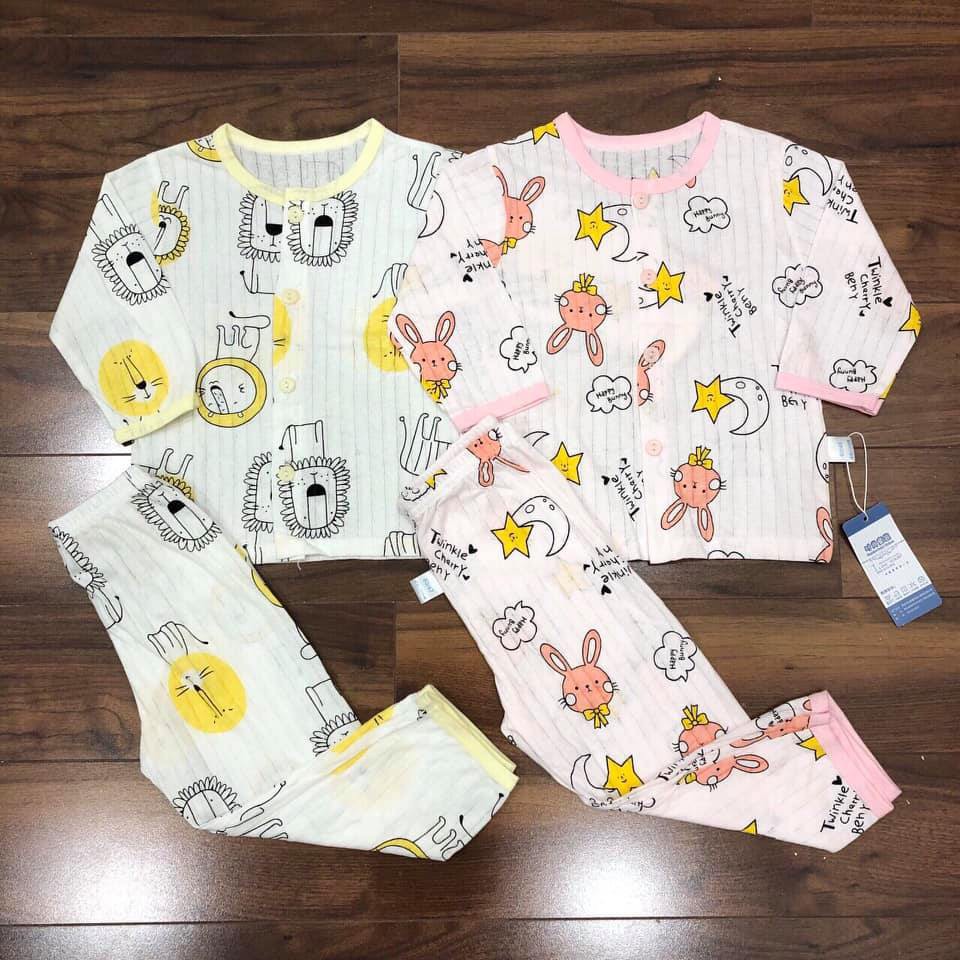 Bộ cotton giấy dài tay cài cúc cho bé sơ sinh từ 3-5kg