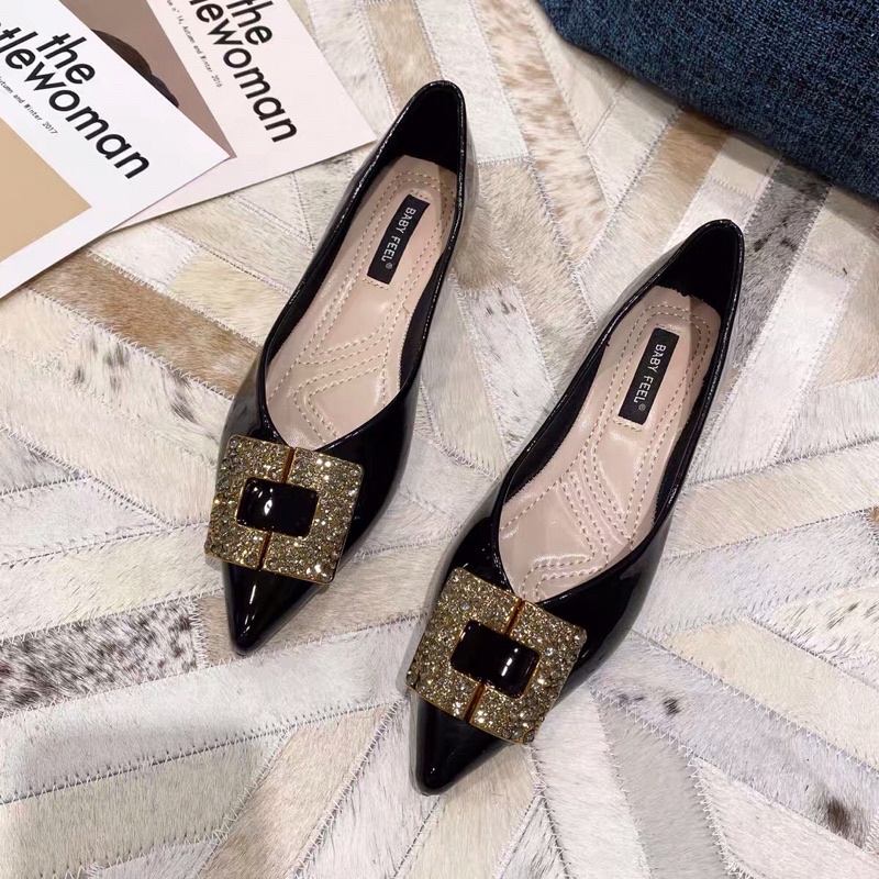 Giày búp bê mũi nhọn khoá nơ vuông BIG SIZE