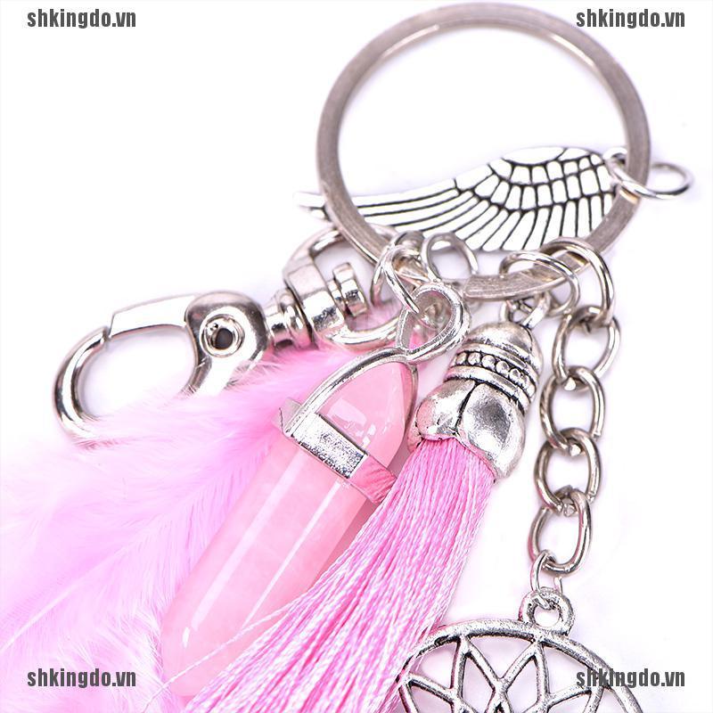 Móc Khóa Hình Dreamcatcher Phối Lông Vũ Cổ Điển