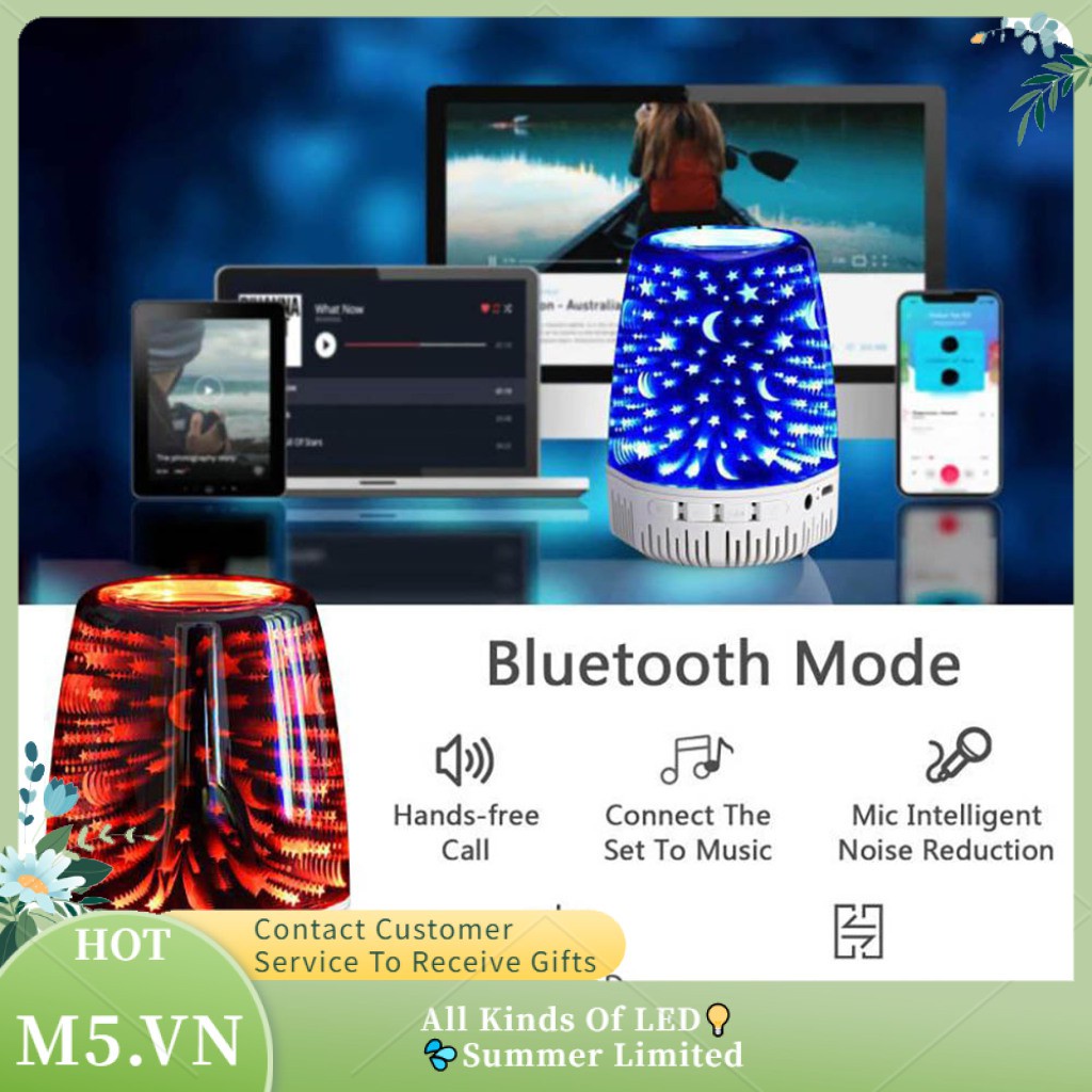 Night Light Bluetooth Speaker 3D Glass Bedside 7 Color Led Portable Wireless Rechargeable Lamp Best Gift For Kids