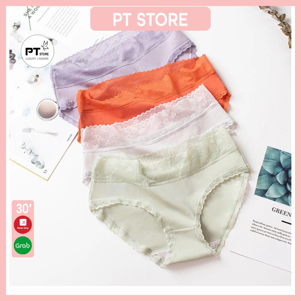 Quần Lót Cotton Cạp Ren Họa Tiết Tim FLQ43