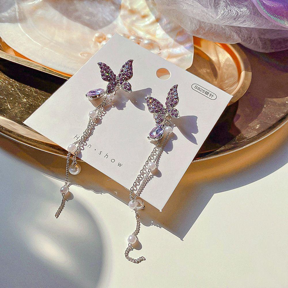 1 Khuyên Tai Nữ Dáng Dài Họa Tiết Hoa Cúc Và Bướm Thời Trang