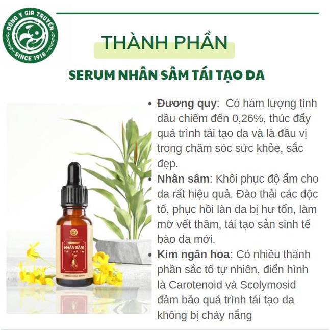 SERUM TÁI TẠO DA NHÂN SÂM Đông y gia truyền Thông Cát (Since 1918)_Phục hồi, thay da, dưỡng trắng da, ngừa thâm