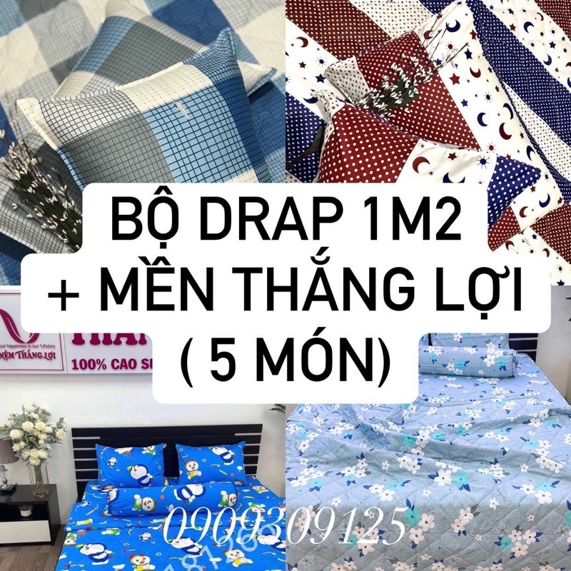Bộ drap 1m2 + mền Thắng Lợi chần cotton 100% chuẩn logo CTY (ga giường 5 món)