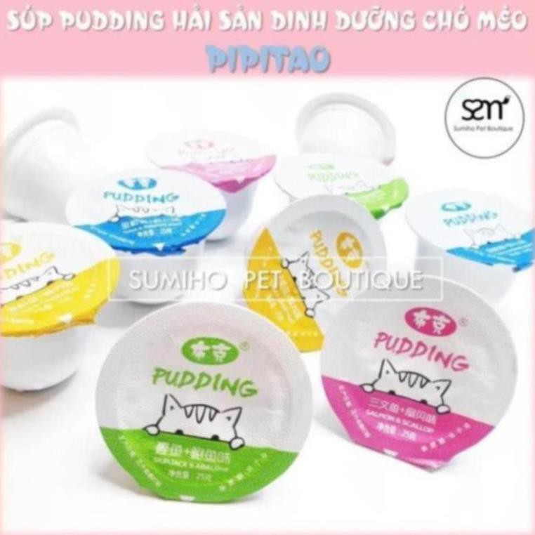 Súp dinh dưỡng vị hải sản cho chó mèo Pipitao (1 hũ nhỏ 25gr) dạng viên pudding