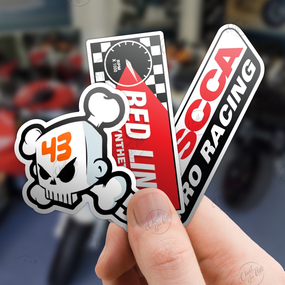 Combo bộ 10 hoặc 40 sticker không trùng hình dán decal tem xe logo racing