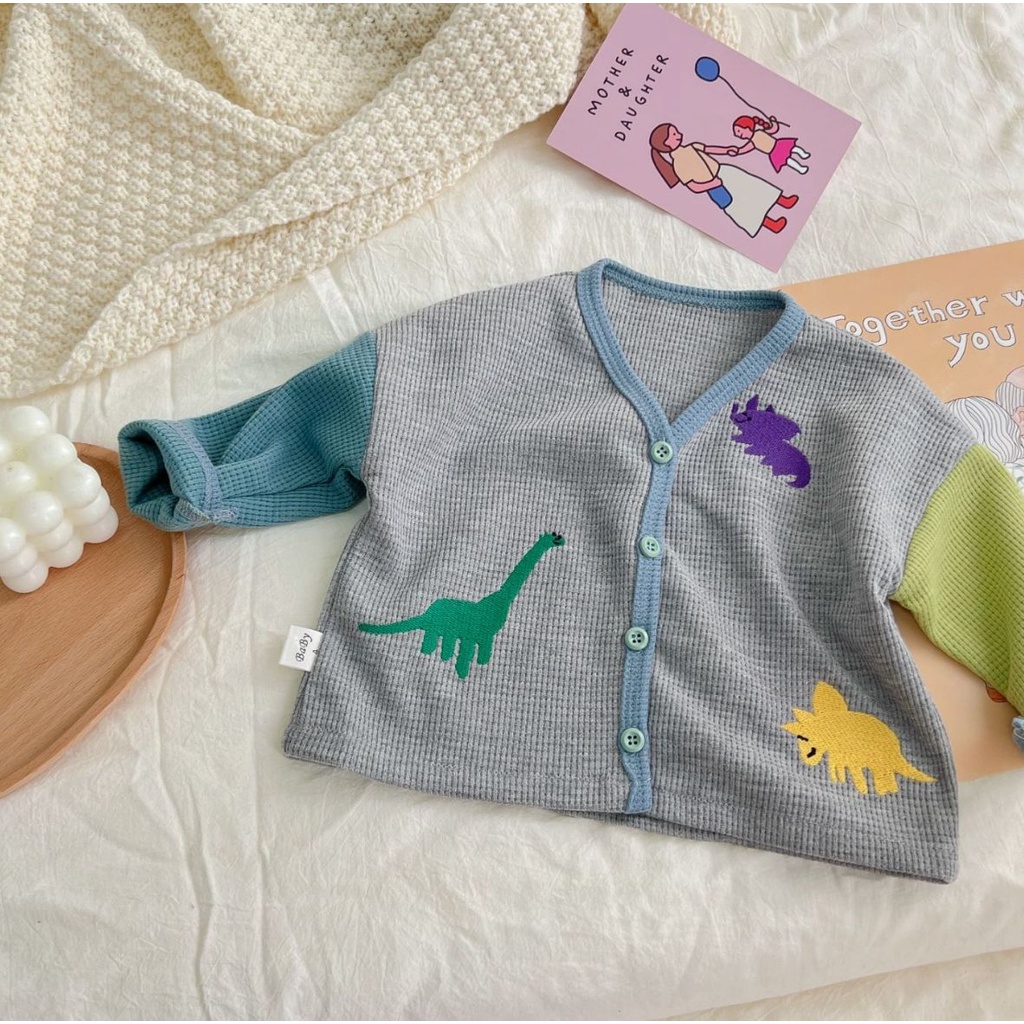 Áo Khoác Cardigan Dệt Kim In Hình Khủng Long Thời Trang Xuân Thu Cho Bé