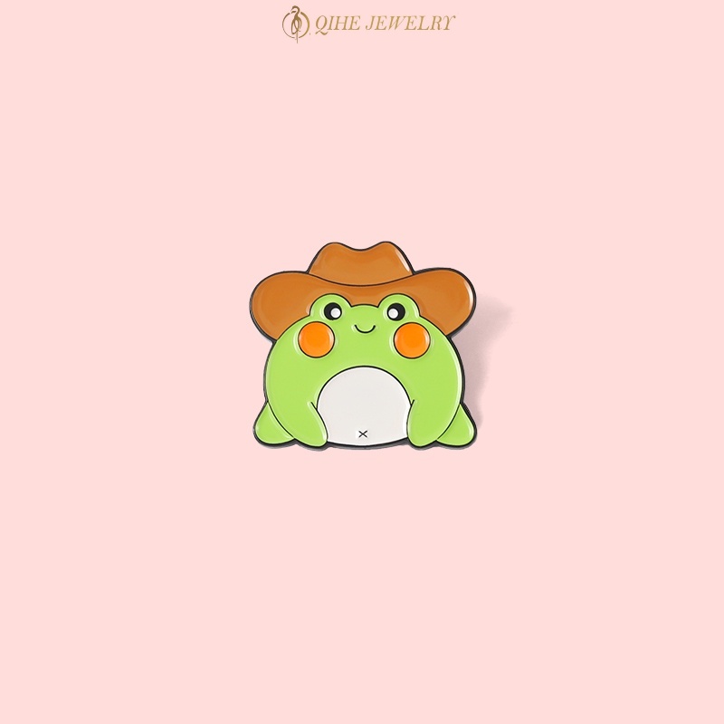 Ghim cài áo QIHE JEWELRY thiết kế chú ếch hoạt hình đáng yêu dễ thương