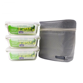 Bộ hộp cơm thủy tinh Lock&lock LLG422S4 túi xám
