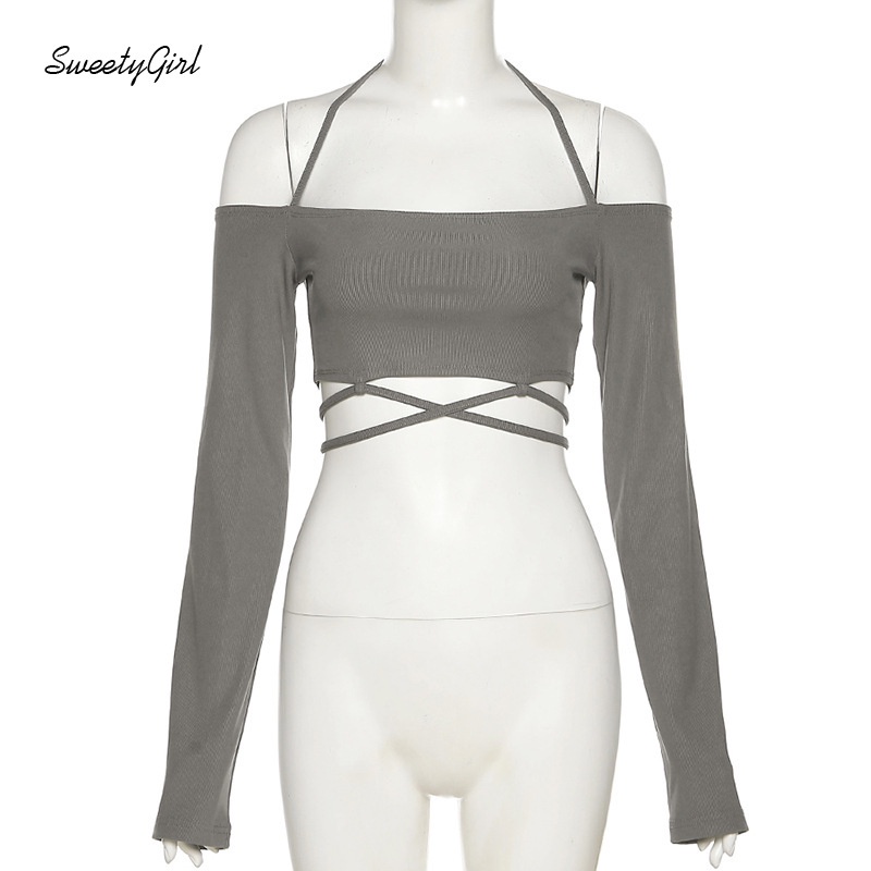 Áo Croptop Trễ Vai Tay Dài Dáng Ôm Màu Trơn Thời Trang Quyến Rũ Cho Nữ