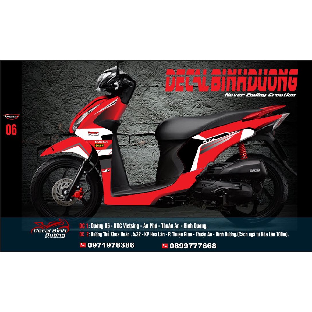 Tem Trùm Xe Vision Màu Đỏ Trắng Đen Nổi Bật