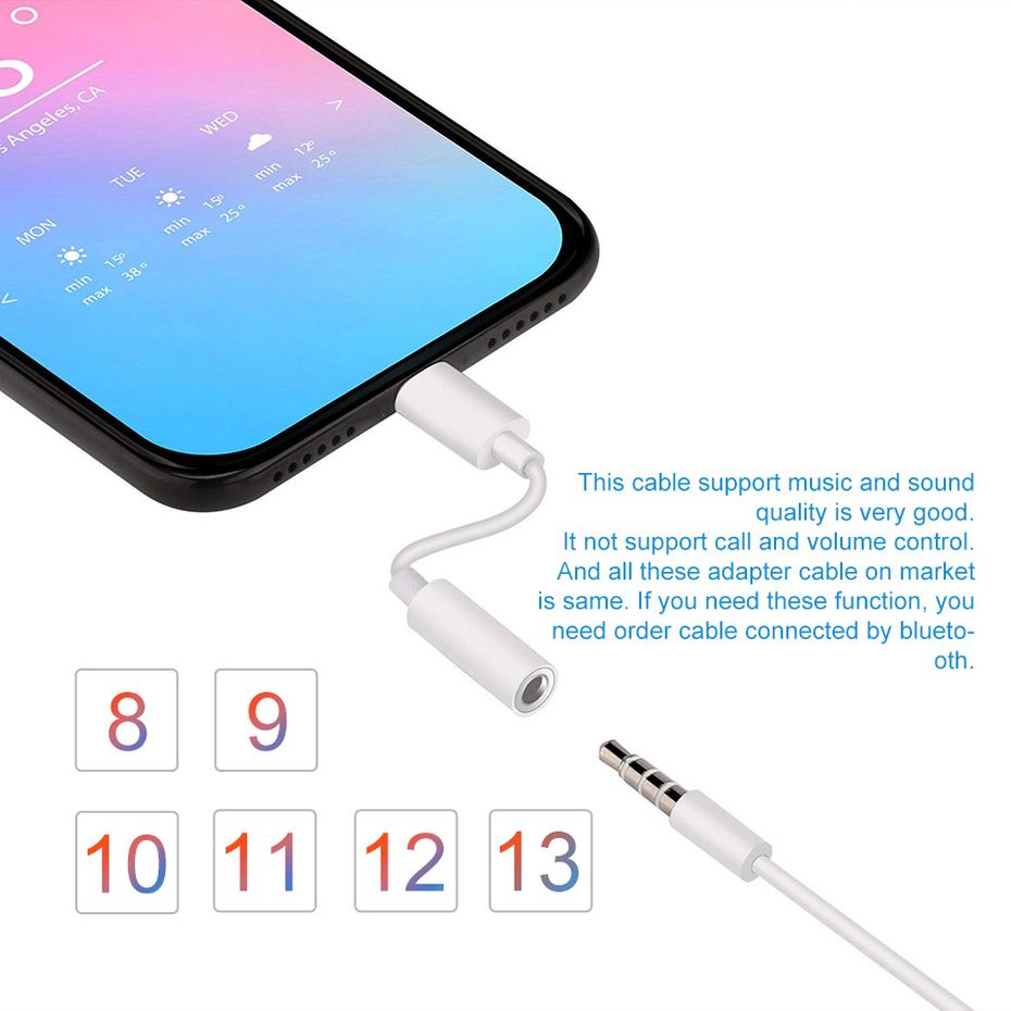 Đầu chuyển đổi giắc cắm tai nghe Lightning sang 3.5mm tiện dụng cho iPhone 7 6 8 11 X hệ điều hành IOS 11 12 13