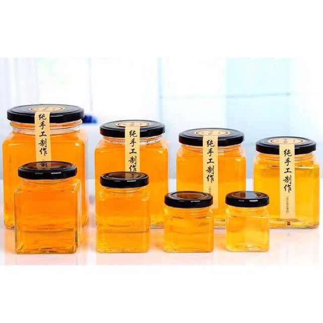 Lọ thuỷ tinh đựng gia vị, ngũ cốc vai vuông nắp thiếc tiện dụng (50ml/100ml/380ml/500ml)