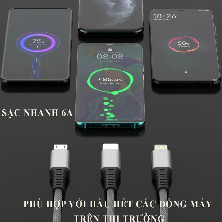 [FREESHIP - GIÁ SỈ]  Cáp sạc dây dù 2 MÉT CHỐNG ĐỨT - Chính hãng SD DESIGN M12 - Sạc Nhanh - Bảo hành 1 năm, siêu bền