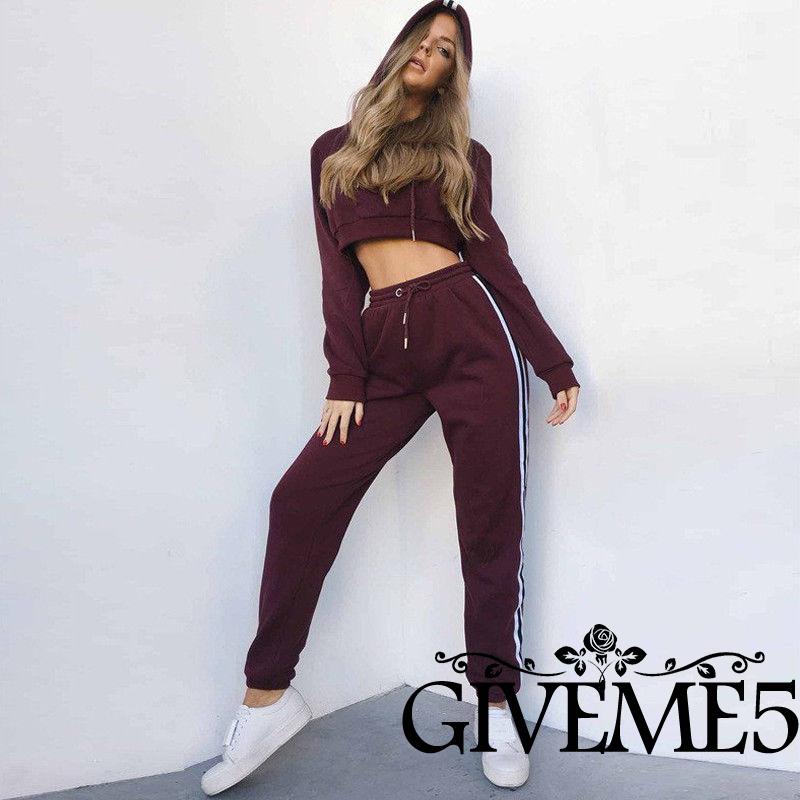 Set Đồ Thể Thao Dài Tay Có Nón Trùm Phong Cách Năng Động Trẻ Trung Dành Cho Nữ