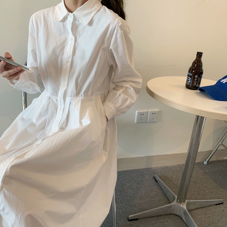 Đầm Midi Dáng Chữ A Tay Dài Màu Trơn Phong Cách Hàn Quốc Thời Trang Cho Nữ