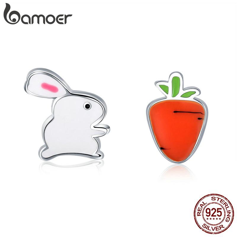 Bông tai Bamoer bạc 925 hình thỏ và củ cà rốt dễ thương cho nữ
