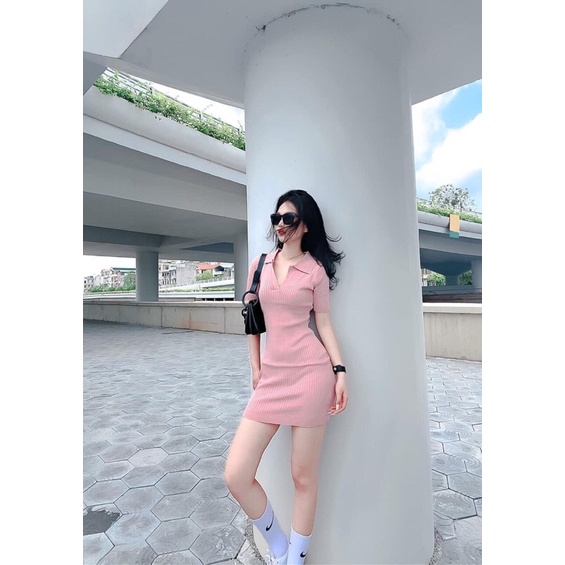 Váy đầm len cổ bẻ dáng ôm hot hit  &