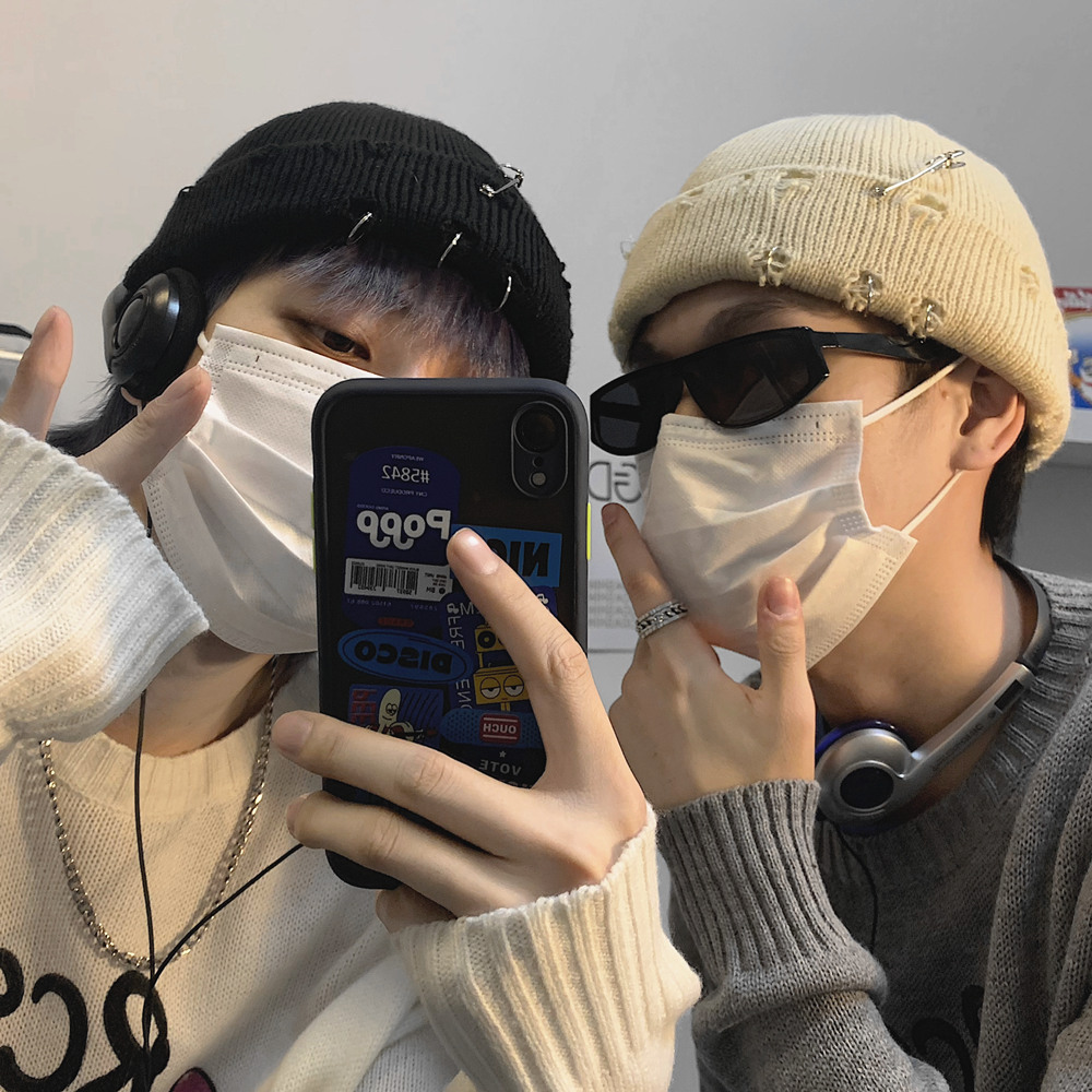 Mũ len dệt kim thiết kế ghim cài thời trang đường phố cá tính