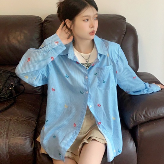 Áo sơ mi ZHELIHANGFEI tay dài chống nắng dáng rộng in họa tiết xinh xắn