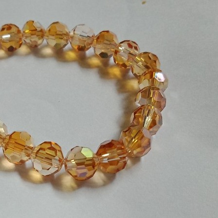 Vòng tay pha lê handmade hạt tròn giác to màu trà đơn giãn dễ thương