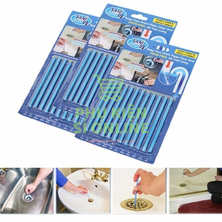 Vỉ 12 Que Thông Cống Thanh Tẩy Rửa Cống Tiện Ích