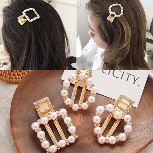 Kẹp tóc đính đá hình vuông tròn và trái tim