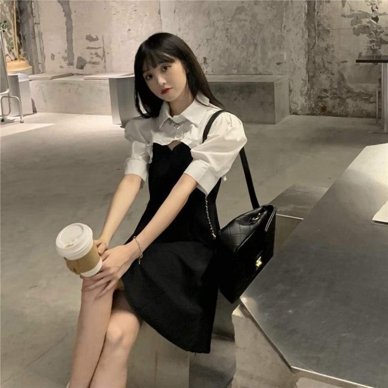 Sét áo sơ mi bèo cộc tay + váy KA