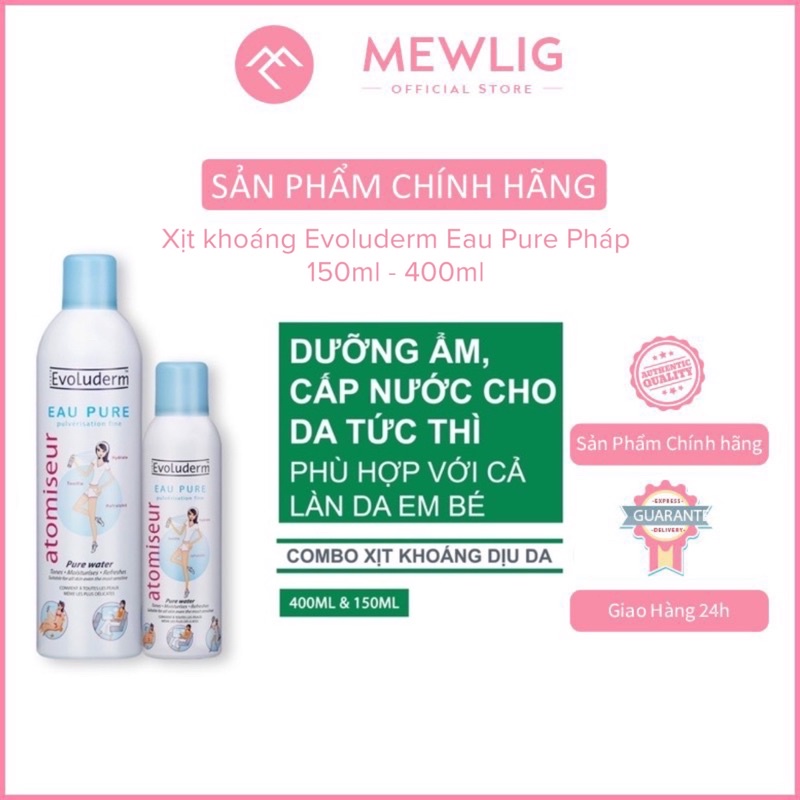 💧💧Xịt khoáng Evoluderm Eau Pure Pháp 150ml -  400ml 💦