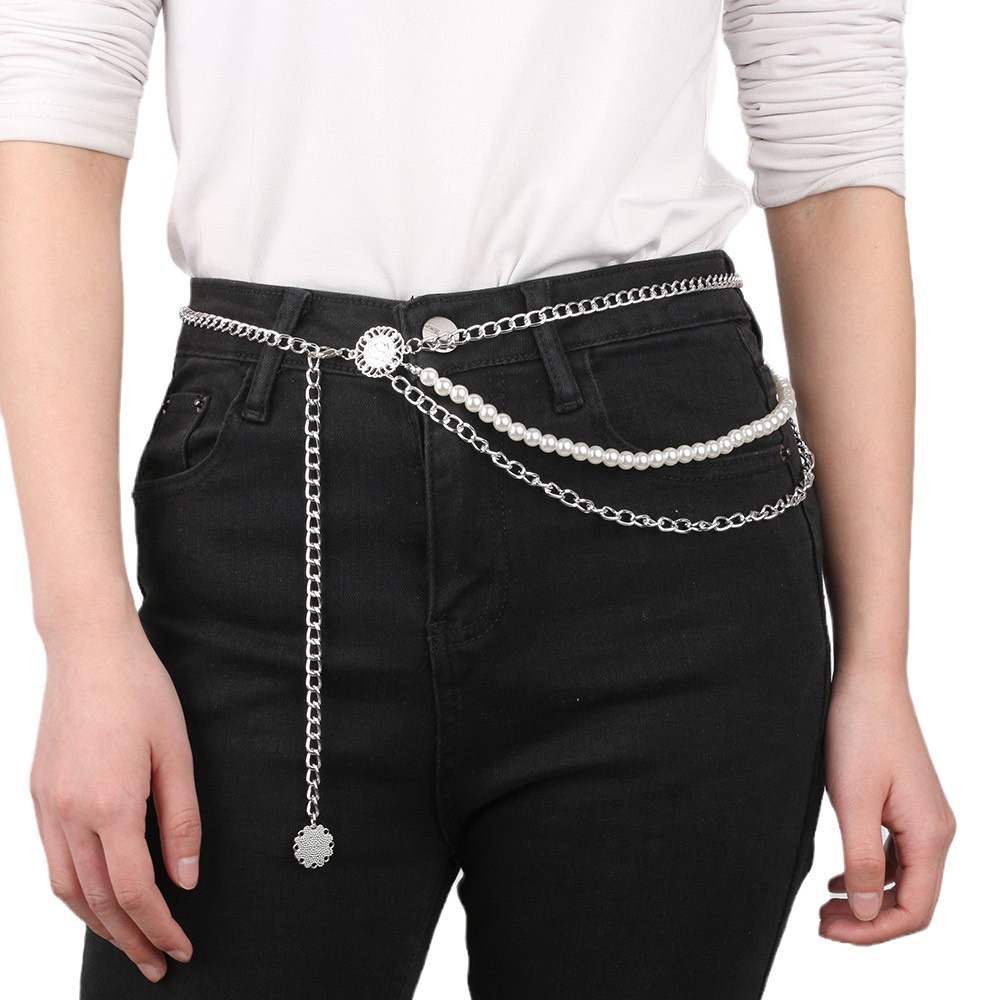 Xích ngọc phối chuỗi 3 tầng Đai váy Yams Closet thắt lưng