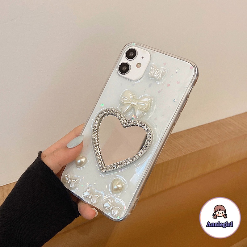Ốp điện thoại TPU mềm mặt gương chống bám vân tay họa tiết bướm 3D phối nơ cho IPhone 13 12 11 Pro Max 7Plus | BigBuy360 - bigbuy360.vn