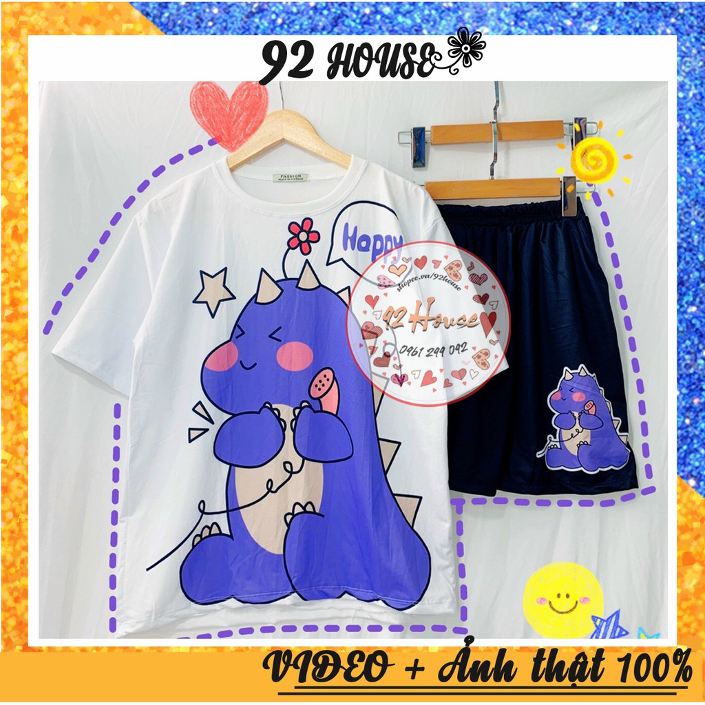 Set bộ cartoon hoạt hình unisex khủng long form rộng tay lỡ