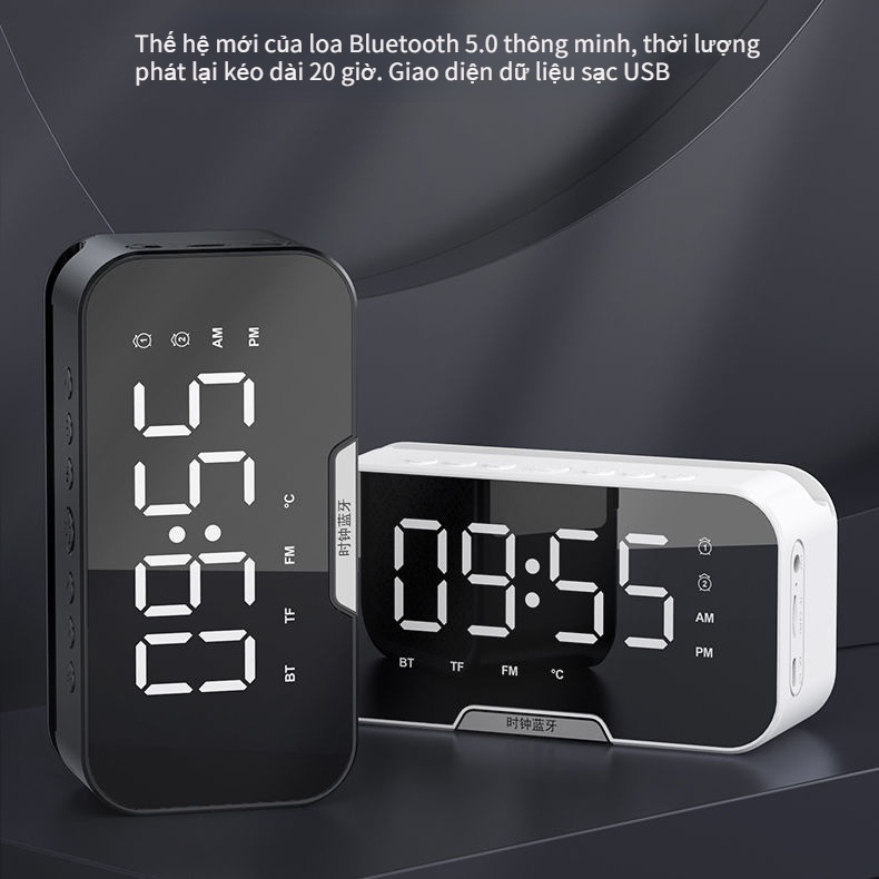 Bz❤Loa bluetooth mini Cao Cấp Tích Hợp Đồng Hồ Báo Thức FM radio Màn Hình Gương Và Đèn led Hỗ Trợ FM Thẻ TF