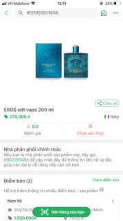 Nước hoa Nam VERSACE EROS 200 ML
