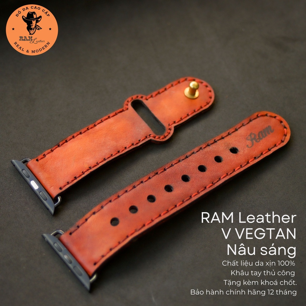 Dây đồng hồ da thật cho Apple Watch màu vàng bò - RAM Leather V3 Vegtan Bền Đẹp